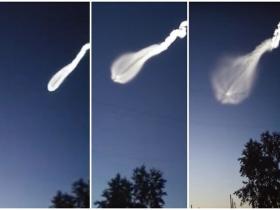 俄罗斯发光UFO划过夜空炸开 呈水母状四散